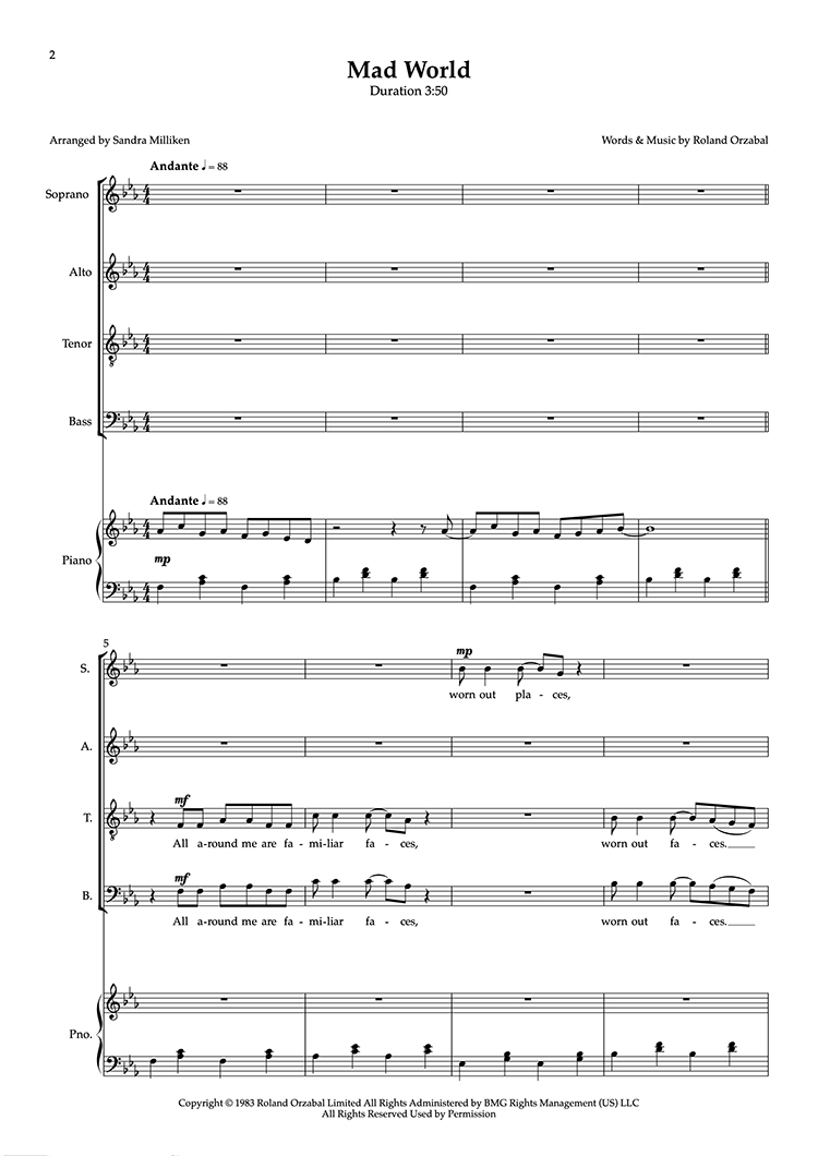 Tears For Fears: Mad World sheet music for piano solo (PDF)