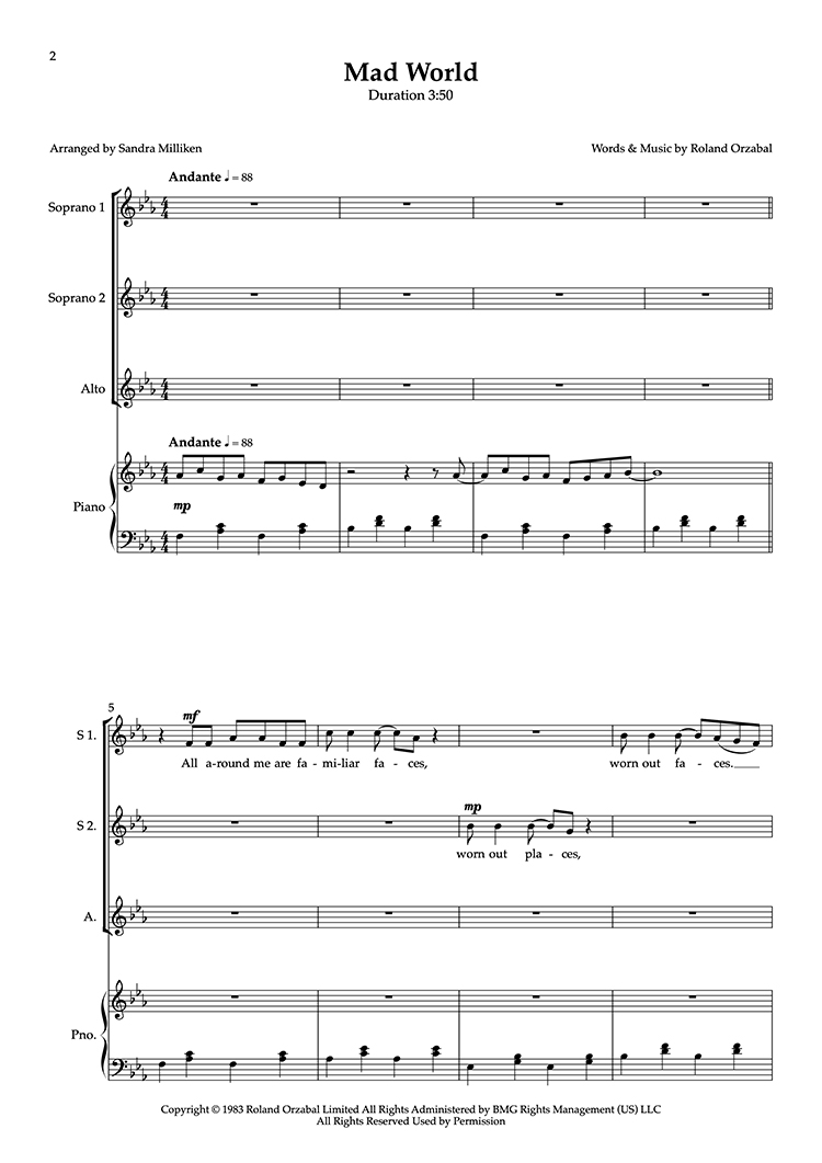 Mad World' Sheet Music (score/parts/mp3)